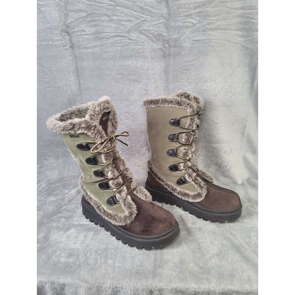 Skechers Vtg Frolic Winter Boots Y2K Bratz Olive Green Faux Fur 7 Grunge Cabin